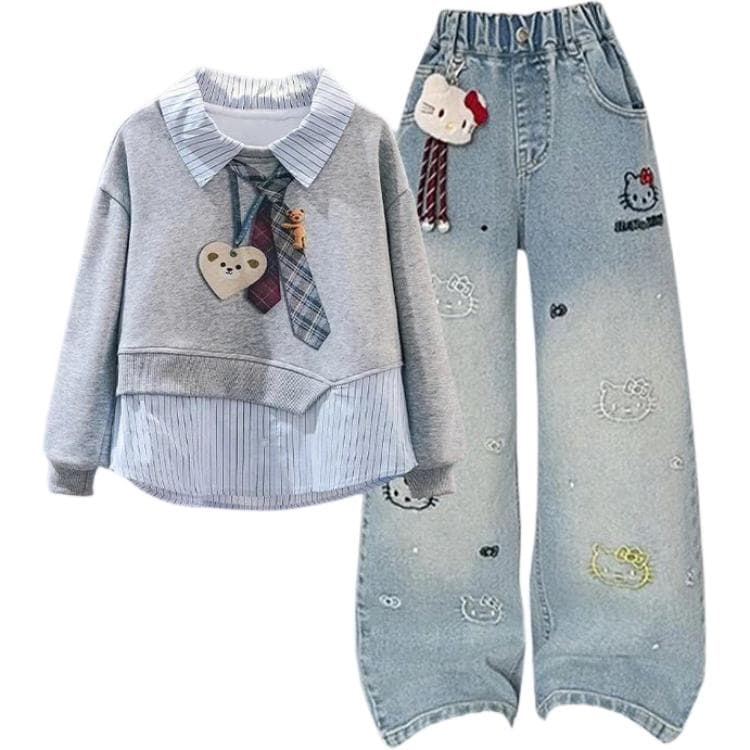 ATONGMU Mock Двухкомпонентный Топ+Джинсы+Кукла Kids Повседневные Спортивные Костюмы Наборы - изображение 1