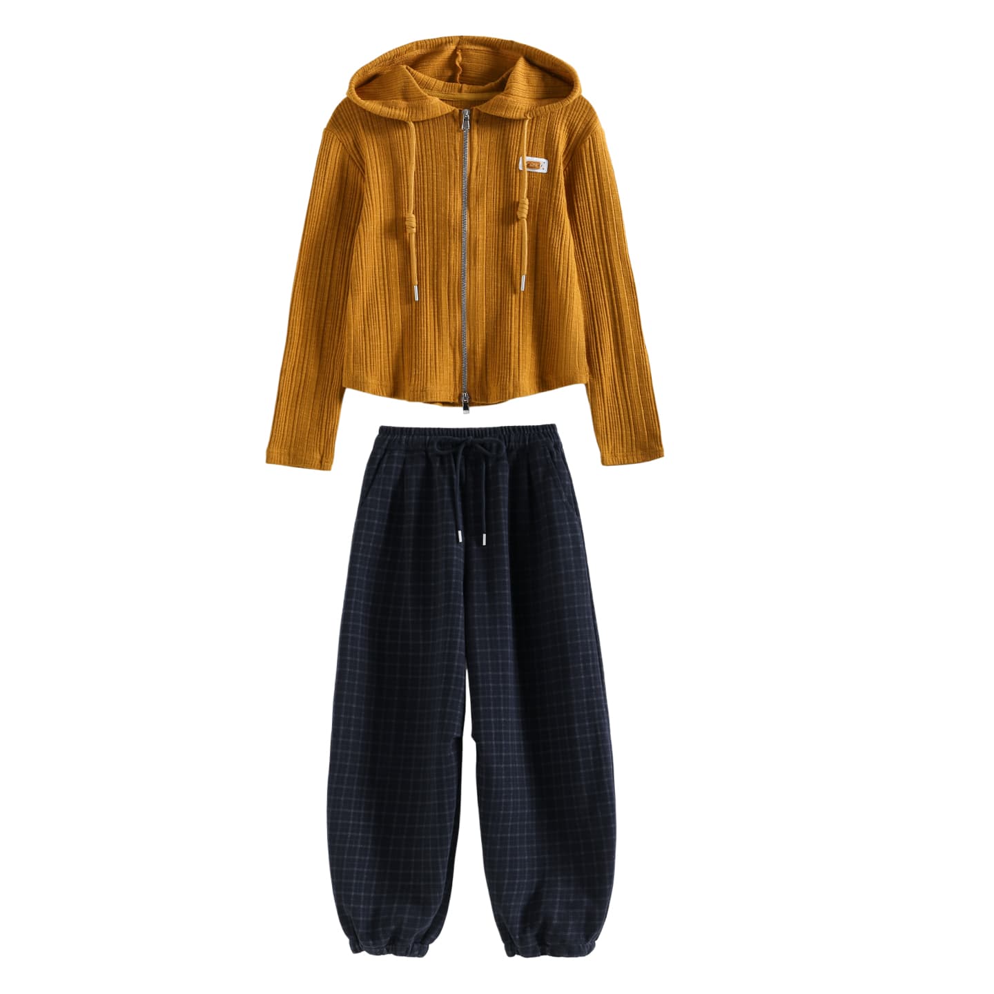 ATONGMU Топ Оранжевый + Клетчатый KNIT Штаны Kids Повседневный Спортивный Костюм Комплекты - изображение 1