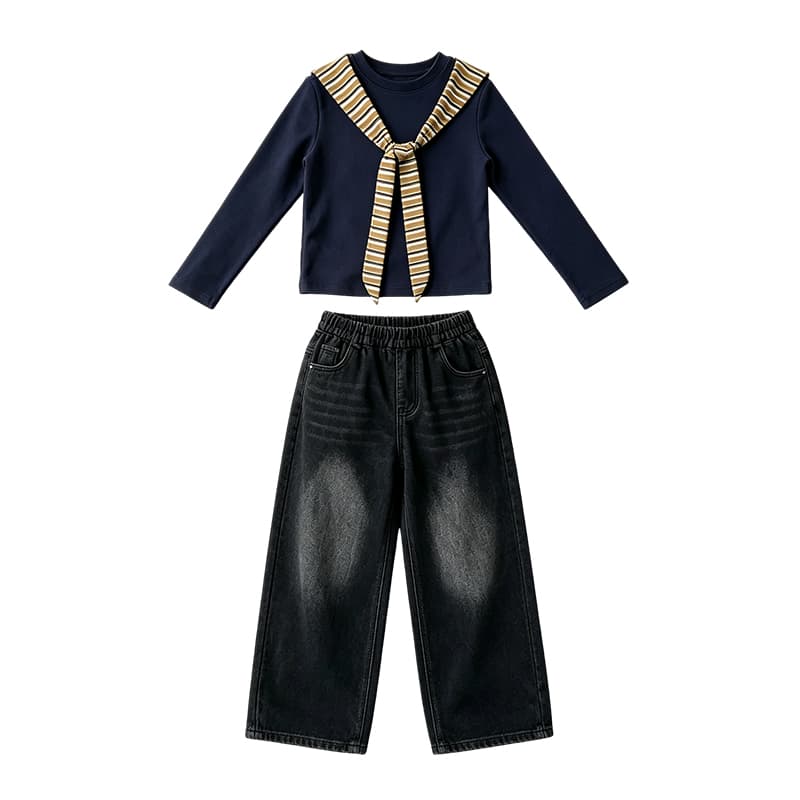 ATONGMU 3233 Топ + Черные Штаны Kids Повседневный Спортивный Костюм Комплекты - изображение 1