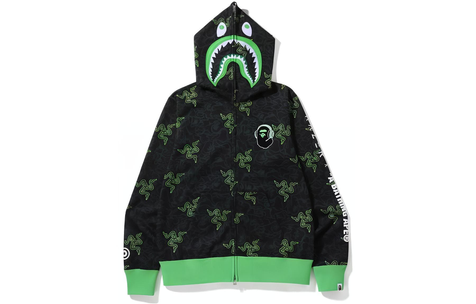 Худи BAPE x Razer FW22 Neon camo shark full zip hoodie - изображение 3