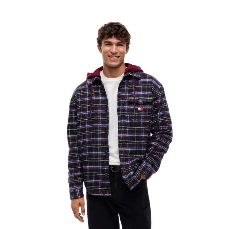 Зимняя куртка пуховик Tommy Hilfiger Бордовый Темно-Синий Клетка 0QM Мужская Синтепоновая Куртка - изображение 1