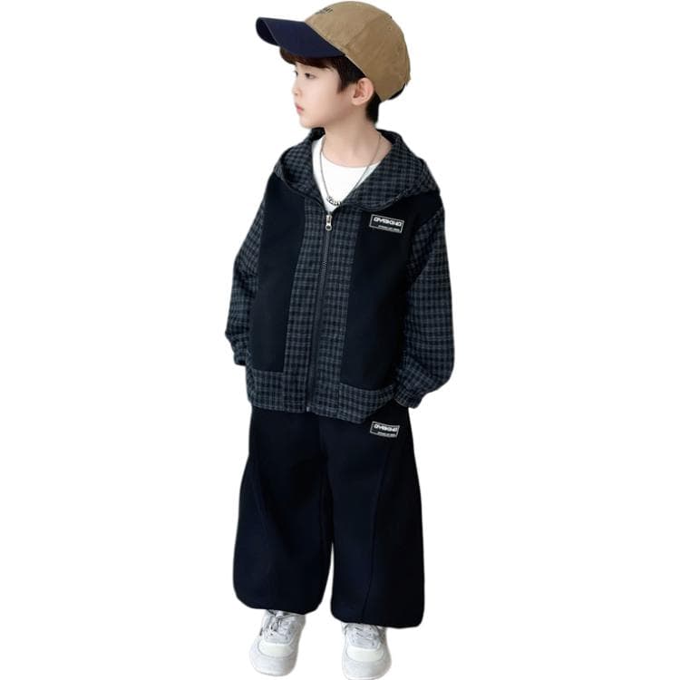 BOBBY ABLEY Черно-серая клетка Kids Повседневные спортивные костюмы Наборы - изображение 1
