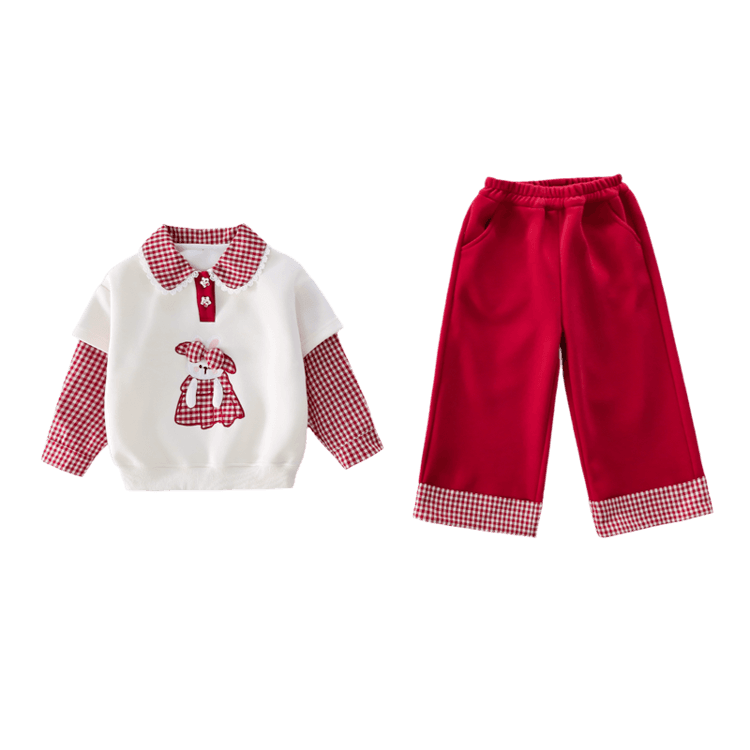 BOBBY ABLEY Красно-белый Клетчатый Стиль Kids Повседневные спортивные костюмы Наборы - изображение 1