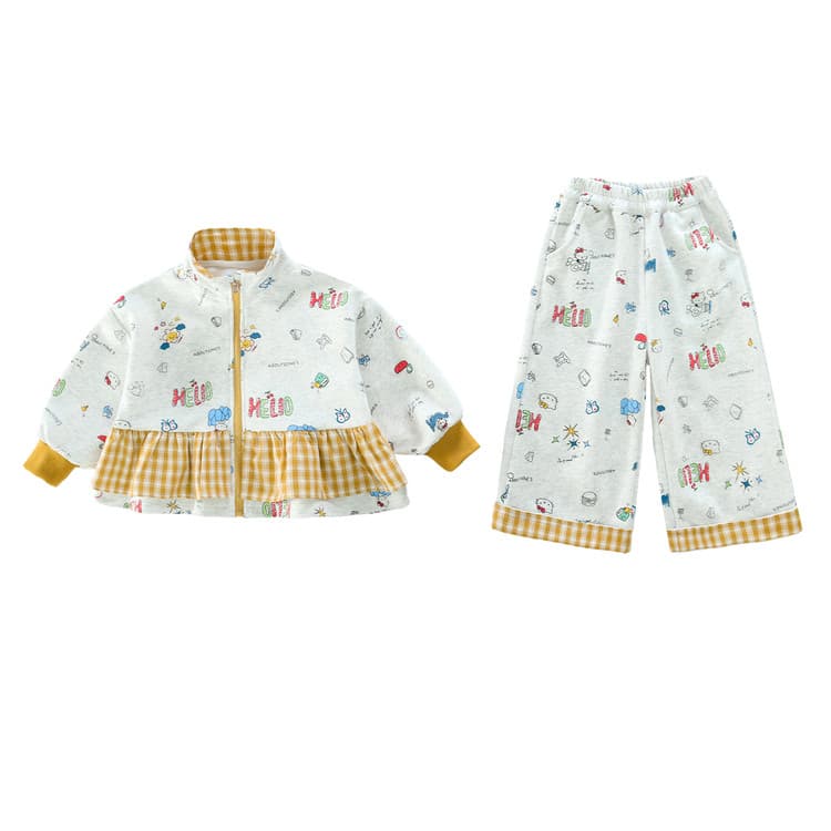 BOBBY ABLEY Желто-белая клетка Принт Kids Повседневные спортивные костюмы Наборы - изображение 1