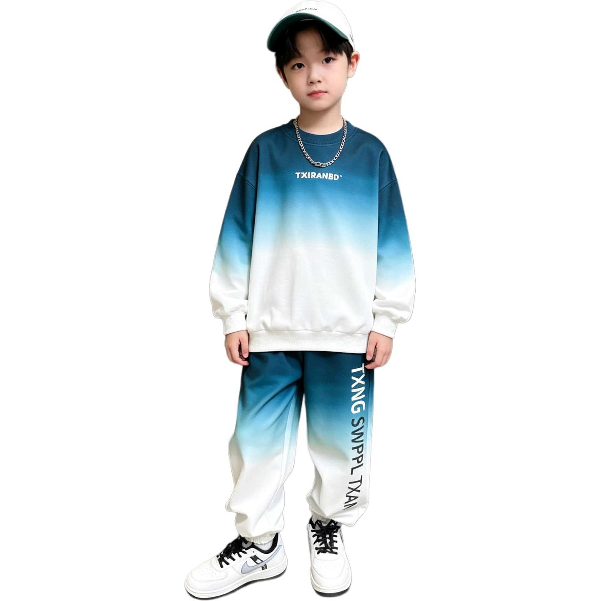 BOBBY ABLEY Сине-белый Градиентный Kids Повседневные спортивные костюмы Наборы - изображение 1
