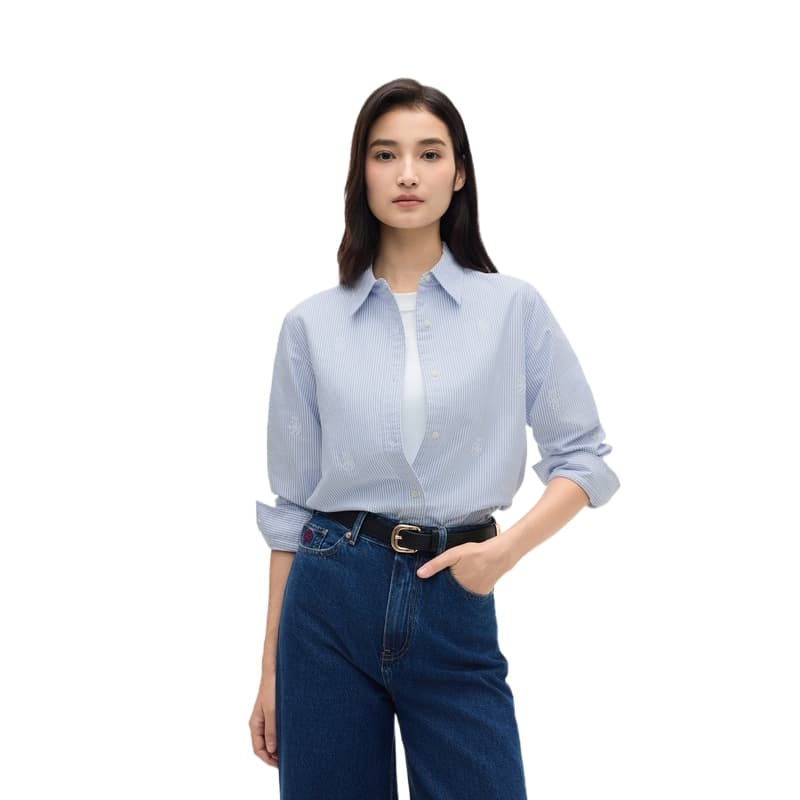 Блузка Tommy Hilfiger Сине-белые полоски 0Y7 Женские Рубашки - изображение 1