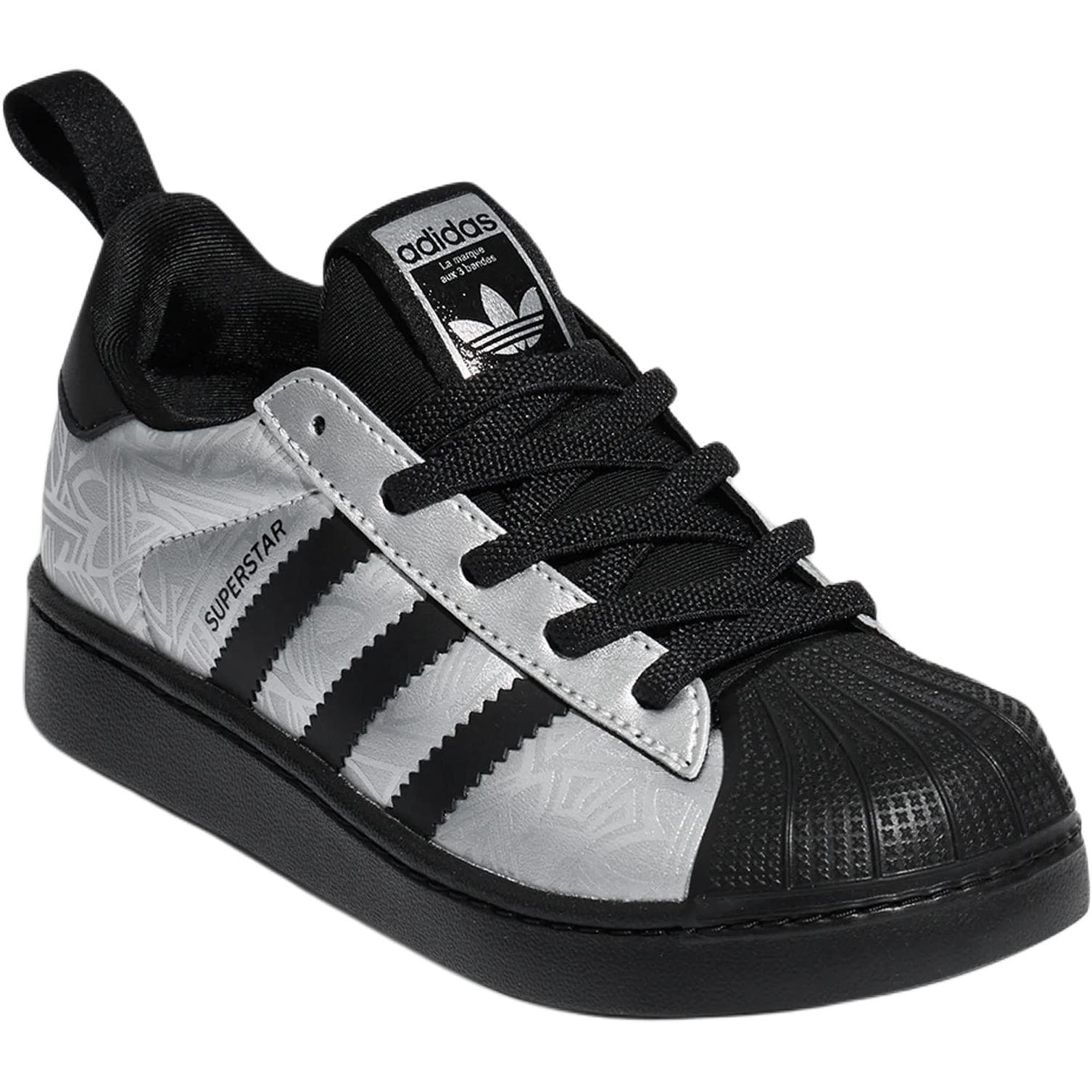 Кроссовки Adidas Originals SUPERSTAR Детская Скейтбординг Обувь Низкий Топ Металлический Серебристый Черный Белый Kids - изображение 3