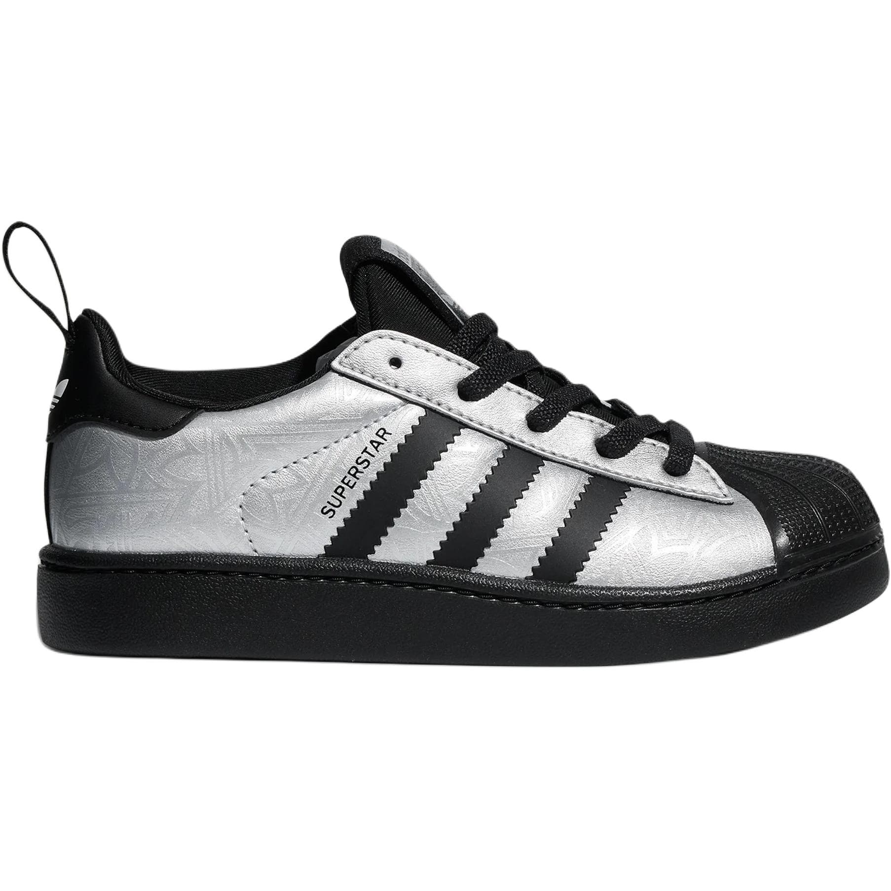 Кроссовки Adidas Originals SUPERSTAR Детская Скейтбординг Обувь Низкий Топ Металлический Серебристый Черный Белый Kids - изображение 2