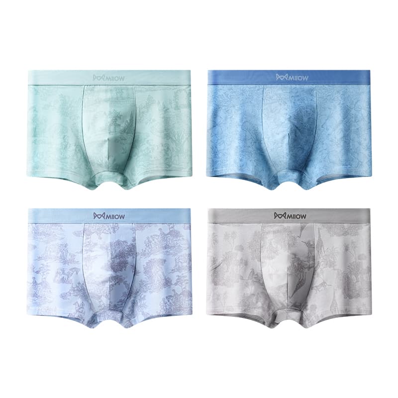 Трусы MIIOW Aqua Green Jungle Pattern + Azure Blue Sketch Flower + Aqua Blue Sketch Horse + Light Gray Zoo Men's Boxer Briefs MIIOW Аква Зеленый Jungle Узор + Azure Синий Sketch Flower + Aqua Синий Sketch Horse + Light Серый Zoo Мужской Boxer Briefs - изображение 1