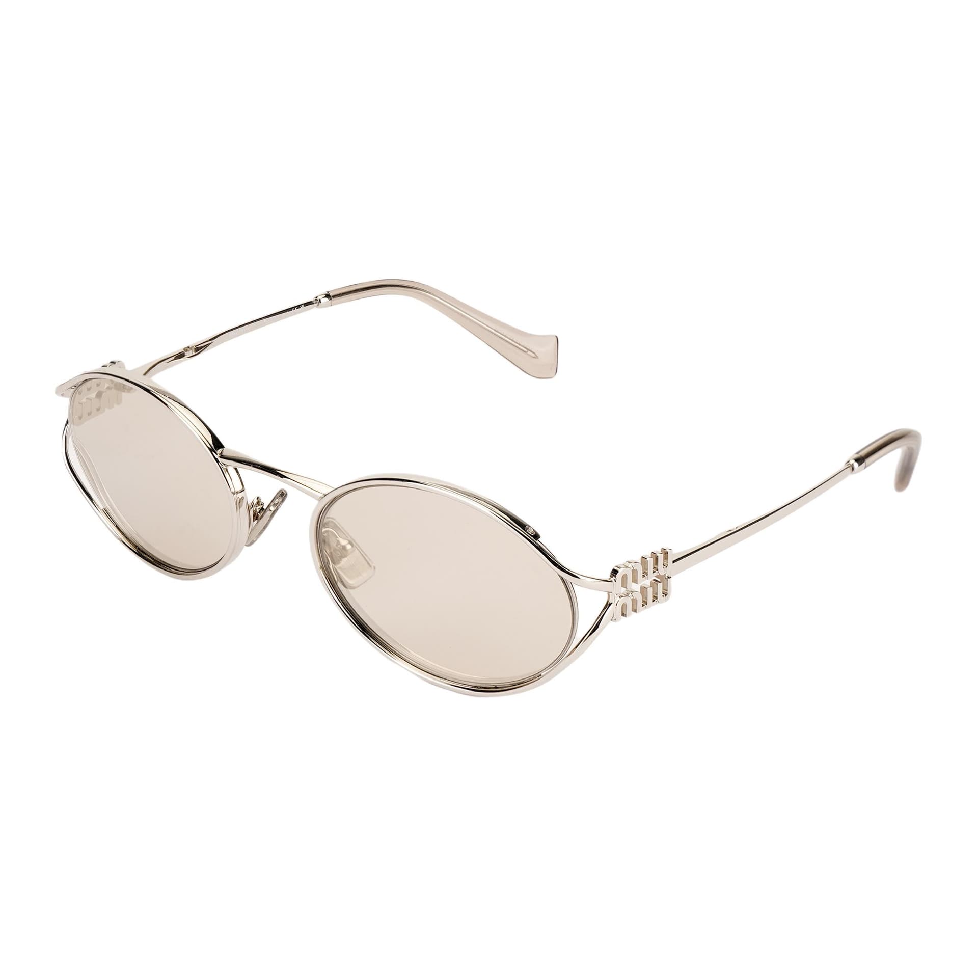 Солнцезащитные очки MIU MIU Металл OVAL SUNGLASSES Унисекс Серебряный - изображение 1