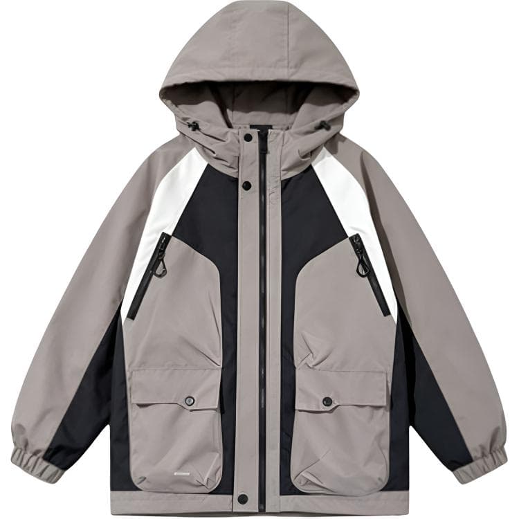 SHIBU LBQW8488 Трехцветный Пэчворк Большой карман на молнии Ветровка Кофе Kids Утеплённые куртки - изображение 1