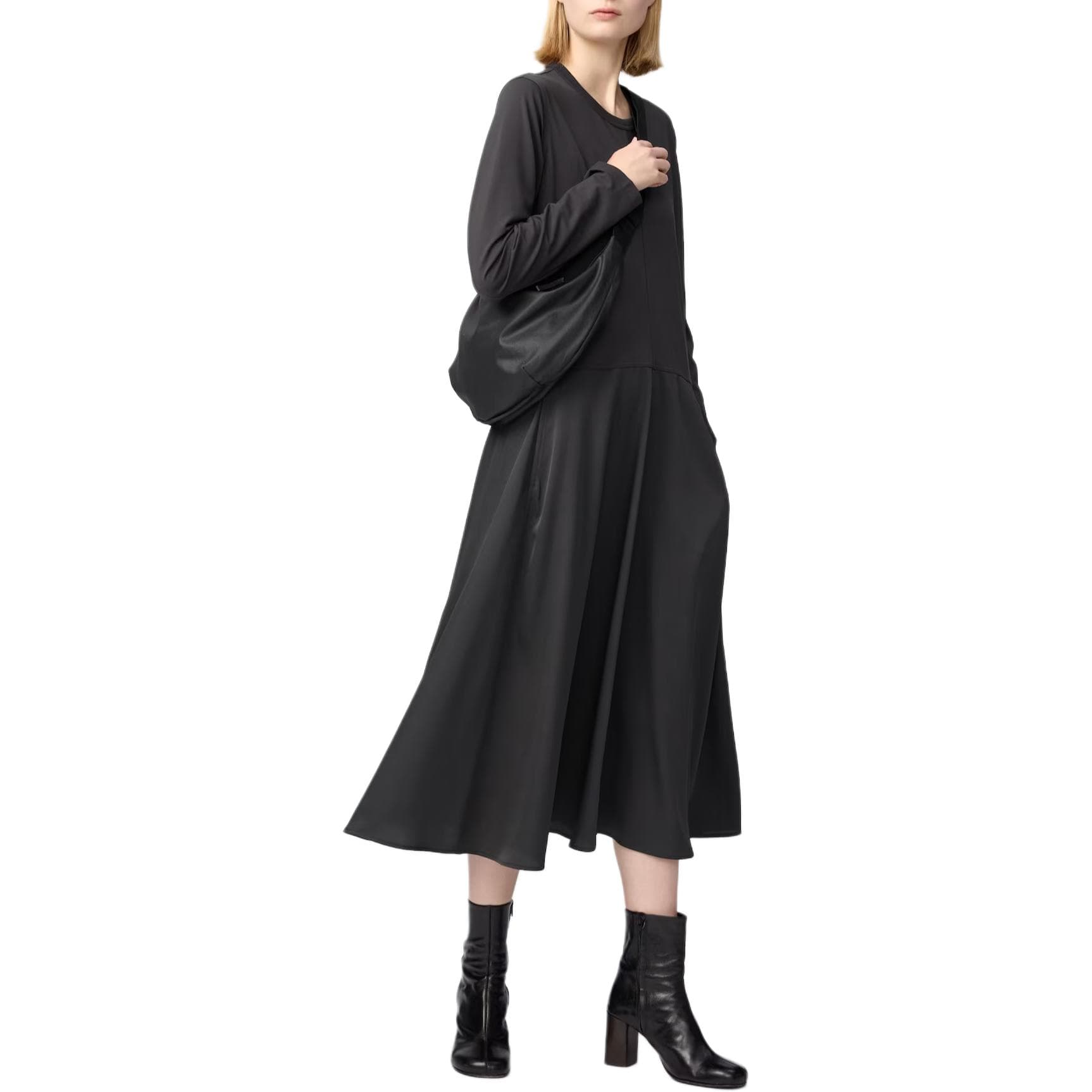 Платье UNIQLO U 09 Черное Женское Длинное Платье с Длинными Рукавами - изображение 1