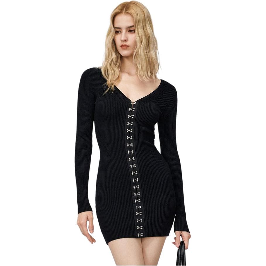 Платье PINKO Черное Женское Длинное Платье с Длинными Рукавами - изображение 1