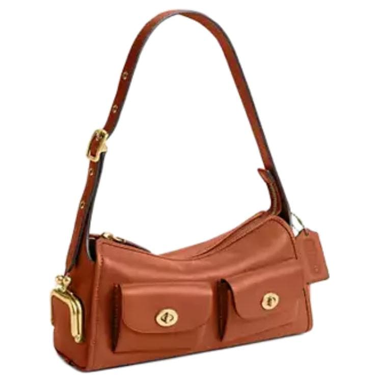 Мини-сумка Coach Натуральный Зернёная кожа Сумки через плечо Большой Женские Янтарно-коричневый - изображение 2