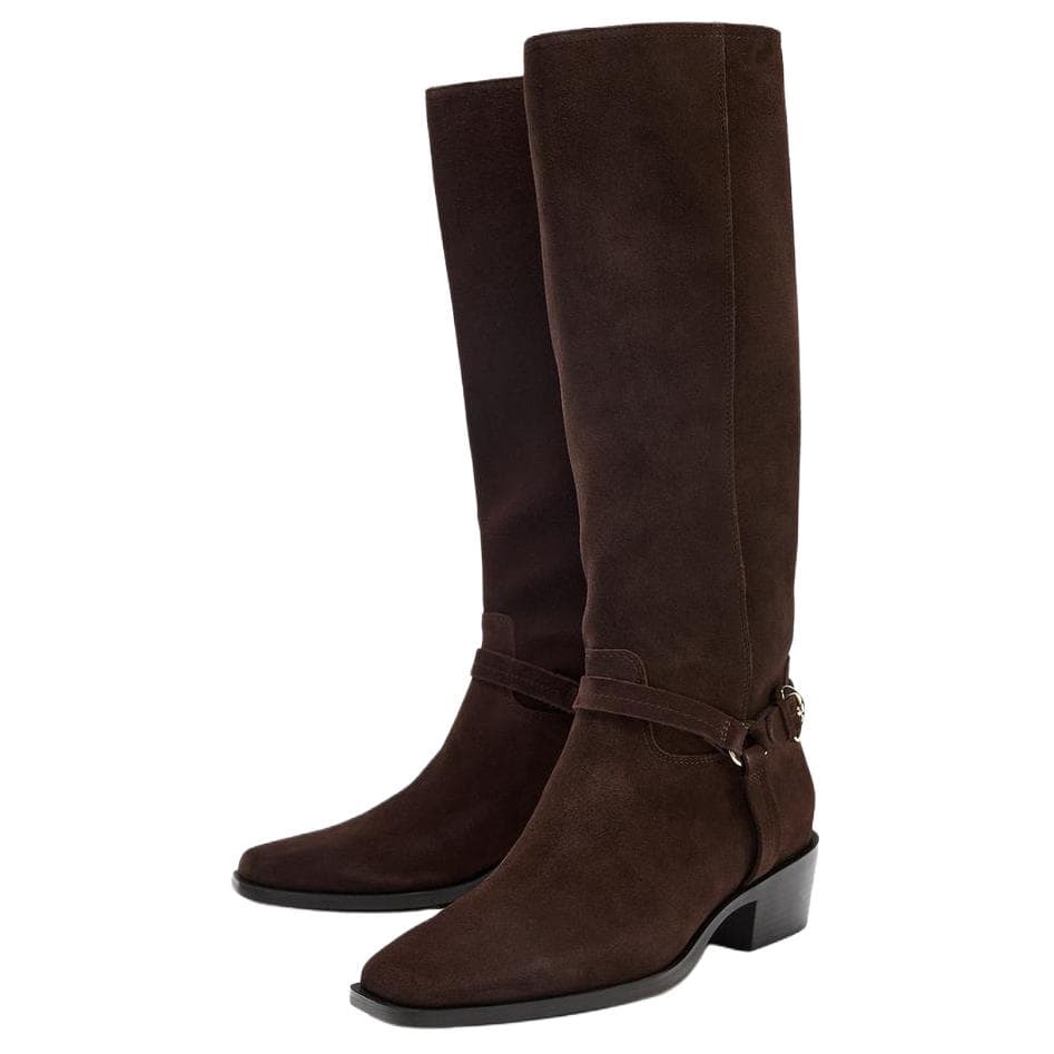 Ботинки zara Колено High Ботинки Коричневый Женские - изображение 4