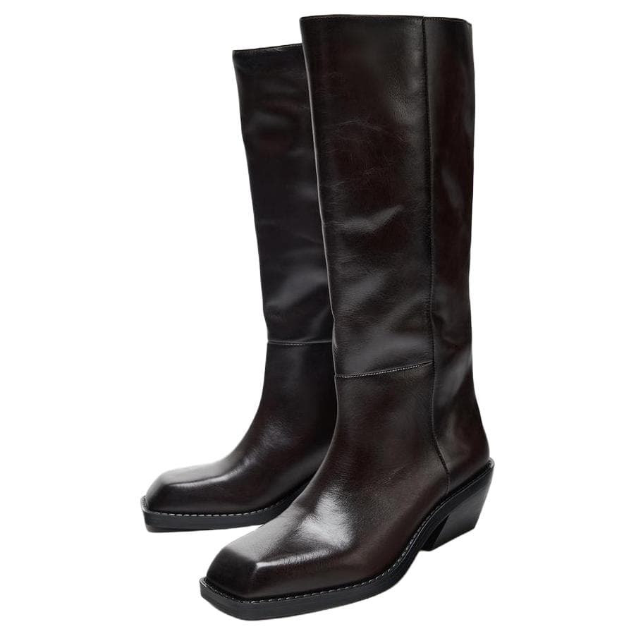 Ботинки zara Колено High Ботинки Коричневый Женские - изображение 4