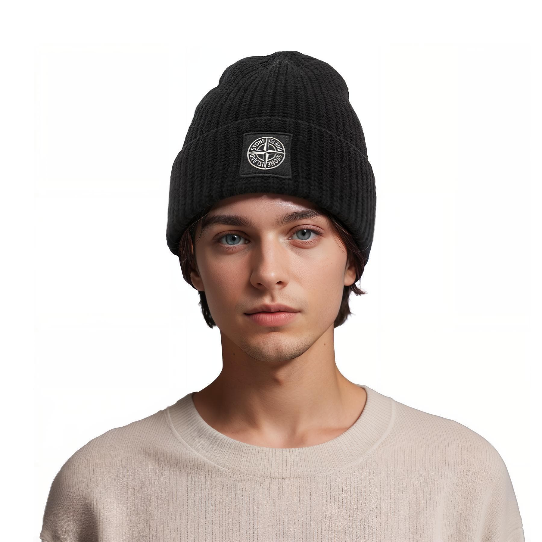 Шапка Stone Island Logo Knit Wool Beanie Black - изображение 3