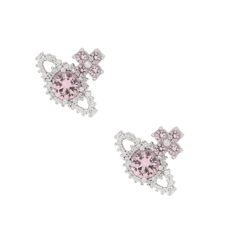 Серьги Vivienne Westwood Saturn Classic Valentina Серьги-кольца с розовым бриллиантом, латунь, серебристый/розовый бриллиант - изображение 3