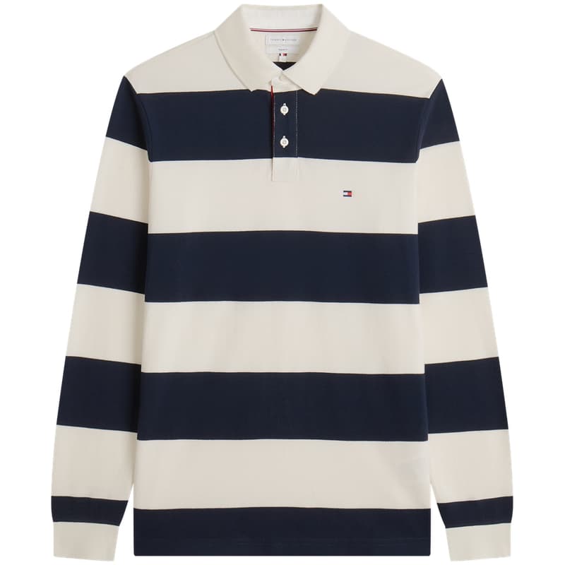 Поло Tommy Hilfiger Сине-белые полоски 0FA Мужская рубашка-поло - изображение 2