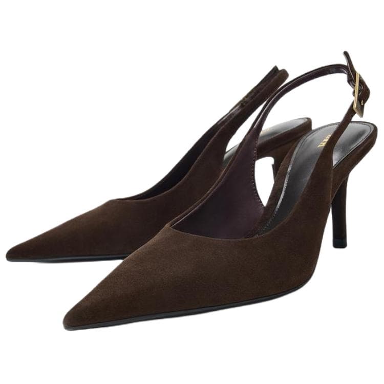 Туфли zara Высокие каблуки Low Топ Шоколадные Коричневый Женские - изображение 3