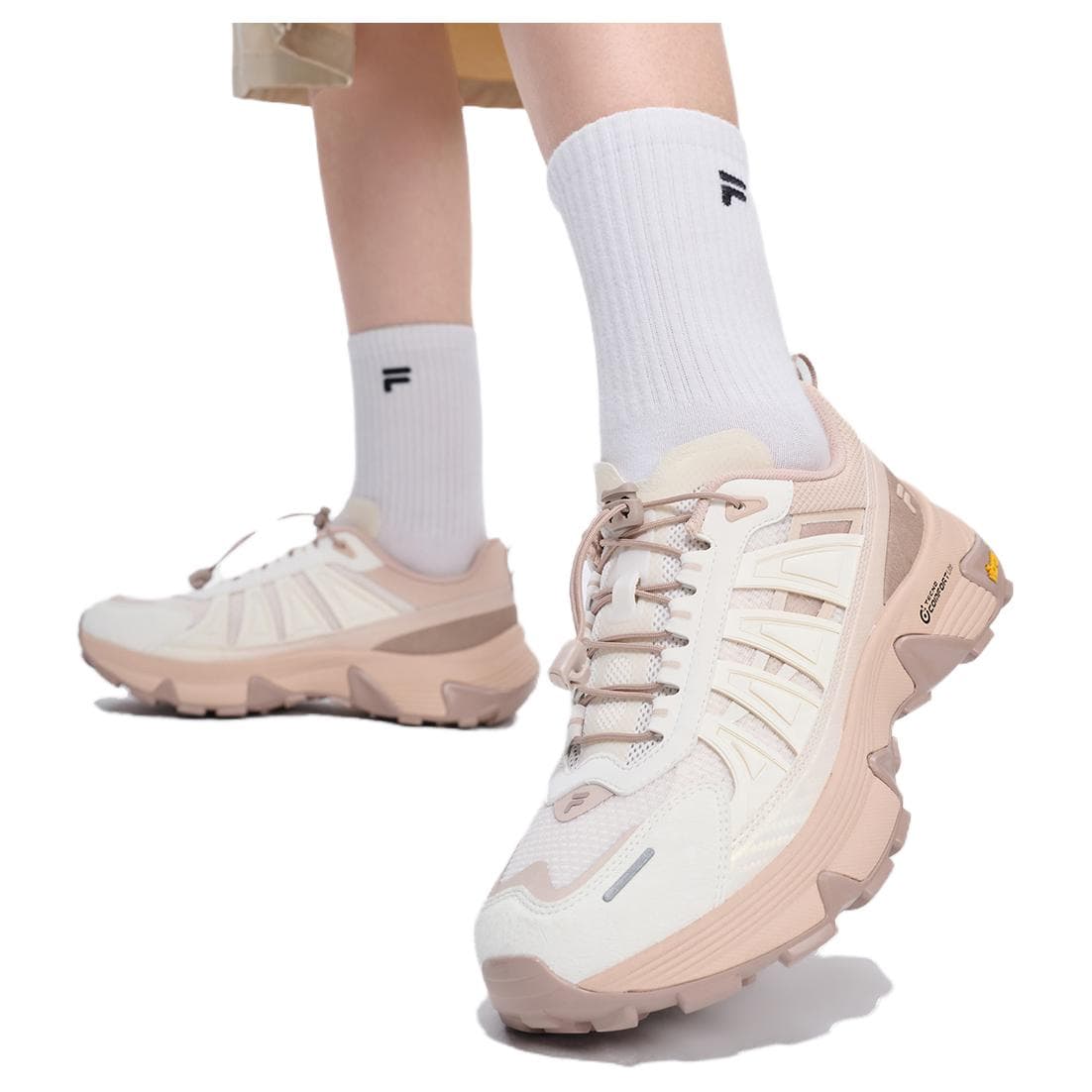 Кроссовки FILA FUSION COMO Y Повседневная обувь Low Топ Молочный белый Прохлада ледяной Песочный коричневый Женские - изображение 7