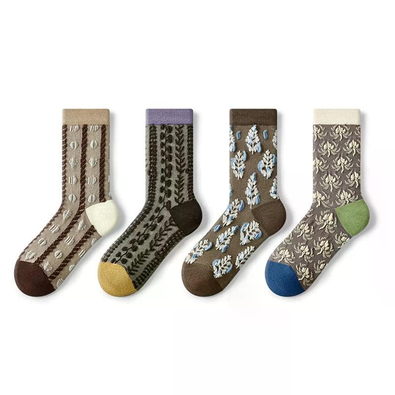 Носки PRIMEET Ancient Flower Pattern 4 Pack Women's Crew Socks PRIMEET Ancient Flower Pattern 4 Пачка Женские Носки до Голени - изображение 1