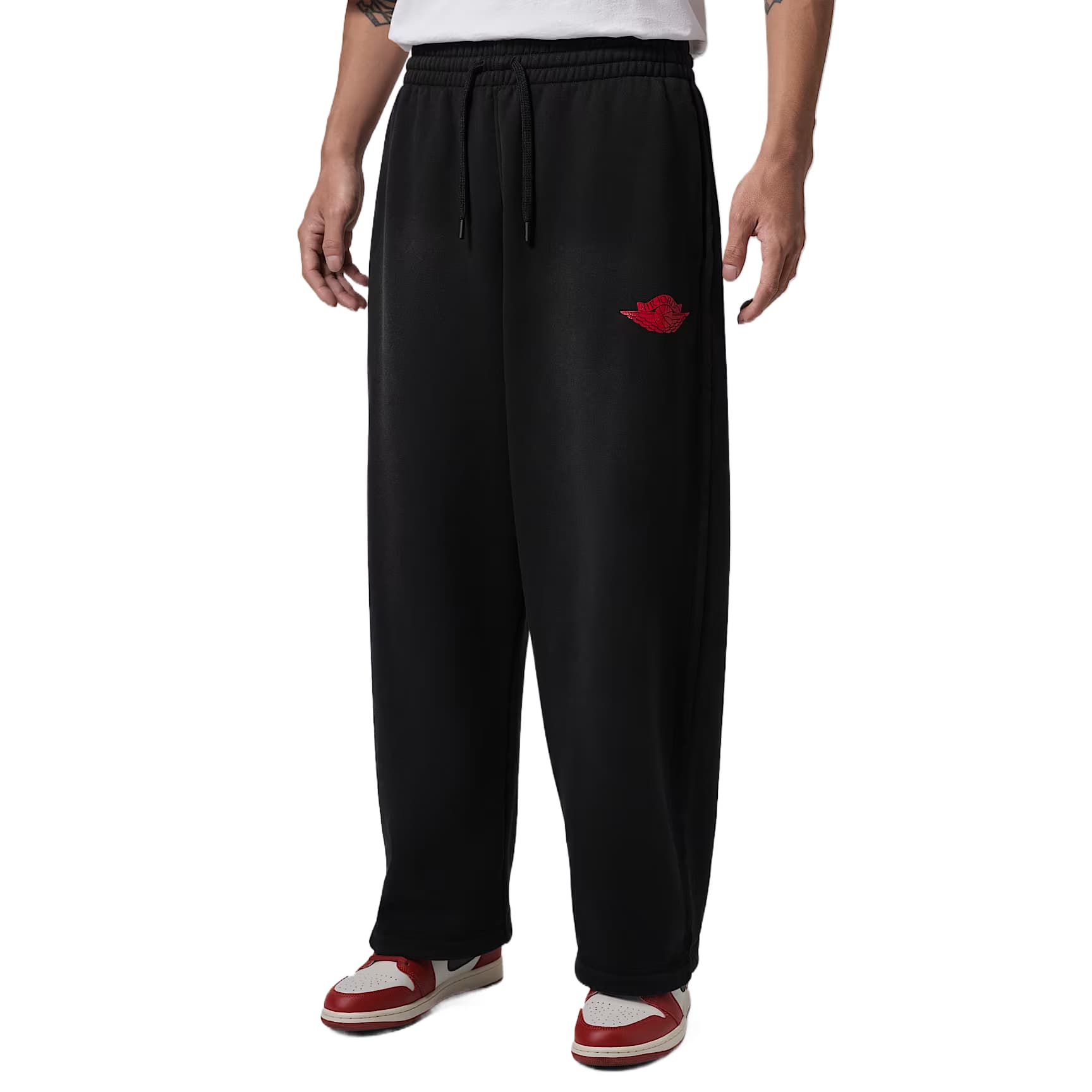 Штаны Jordan Flight Fleece Черный Университетский красный Мужские Спортивные трикотажные штаны - изображение 1