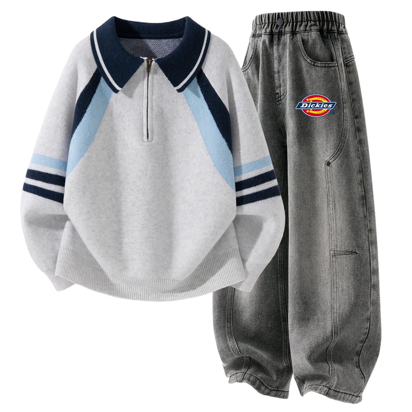 Dickies Однотонный Светлый Mist Серый + Силиконовый Логотип K Серый Черный Kids Повседневные Спортивные Костюмы Наборы - изображение 1