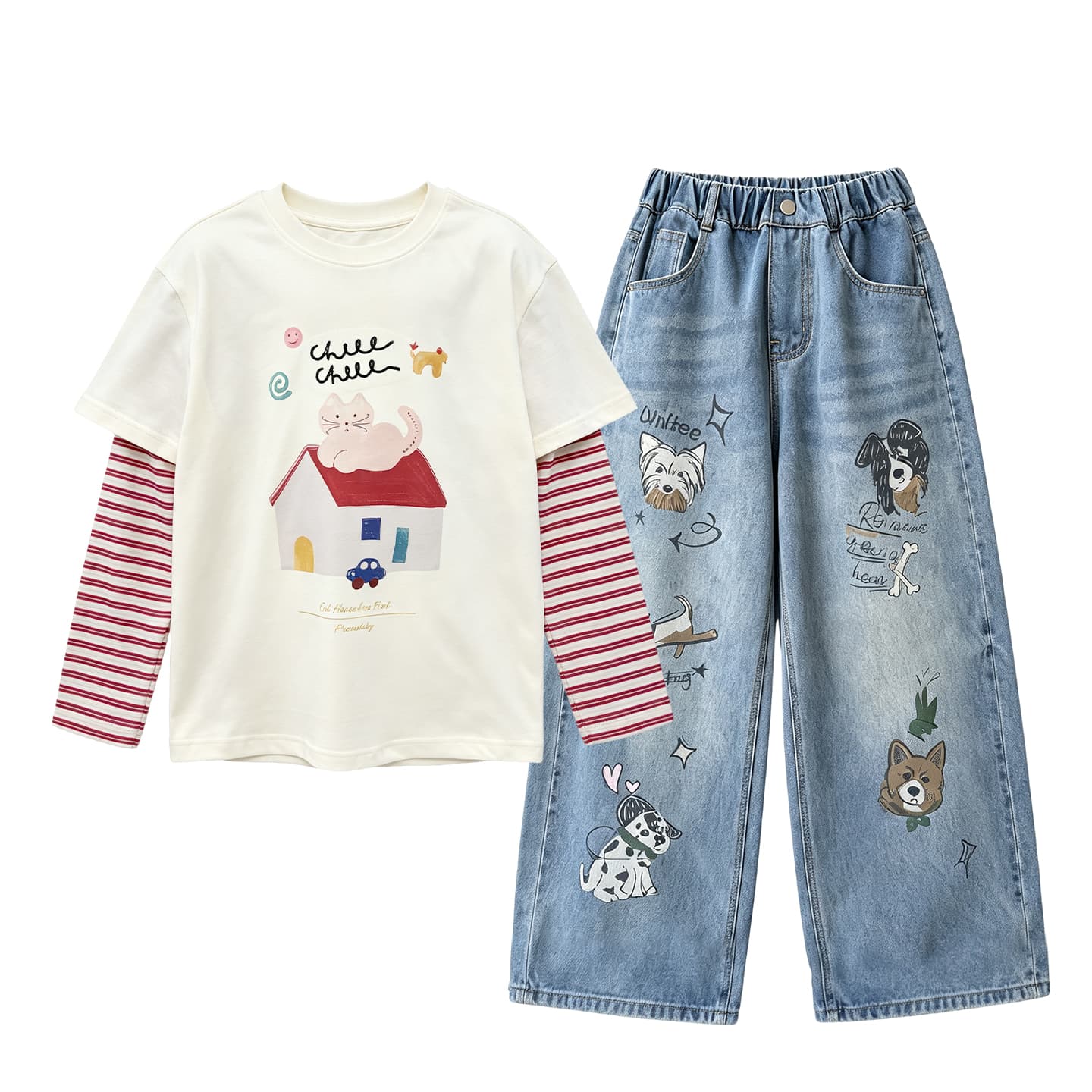 SHIBU 99952 Топ + Набор Magic Цветы Kids Повседневный Спортивный Костюм Комплекты - изображение 1