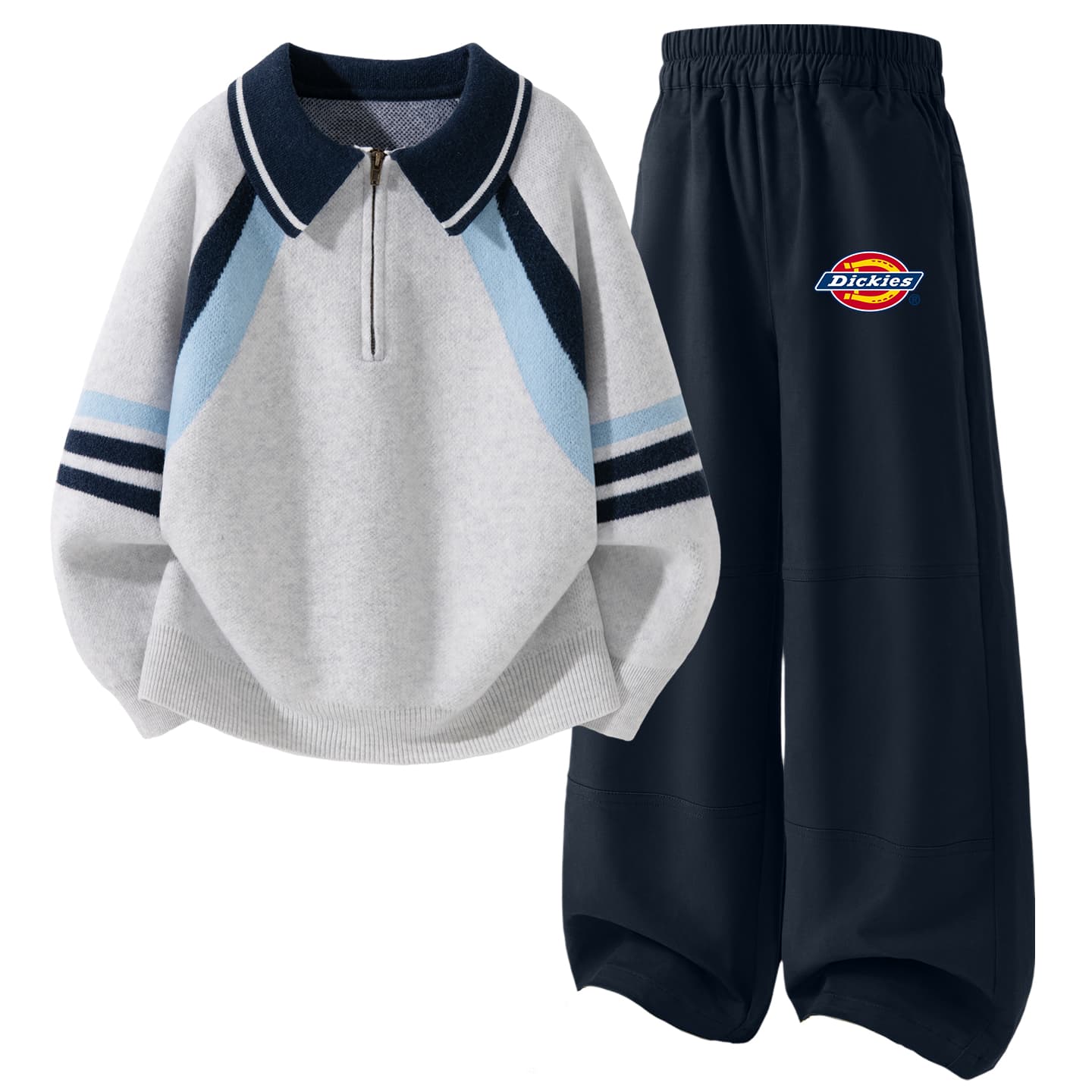 Dickies Однотонный Светлый Mist Серый + Силиконовый Логотип K Темно-Синий Kids Повседневные Спортивные Костюмы Наборы - изображение 1