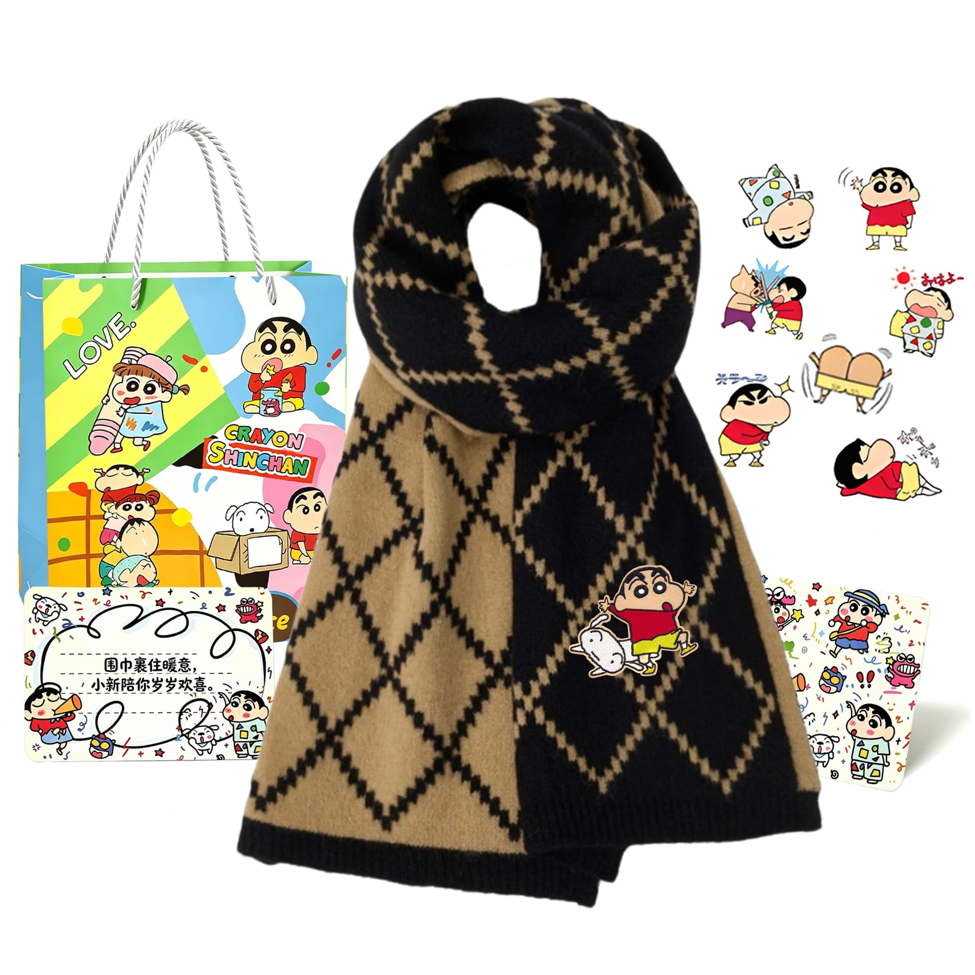 Шарф Crayon Shinchan Полиэфирный трикотаж Платки Унисекс - изображение 1