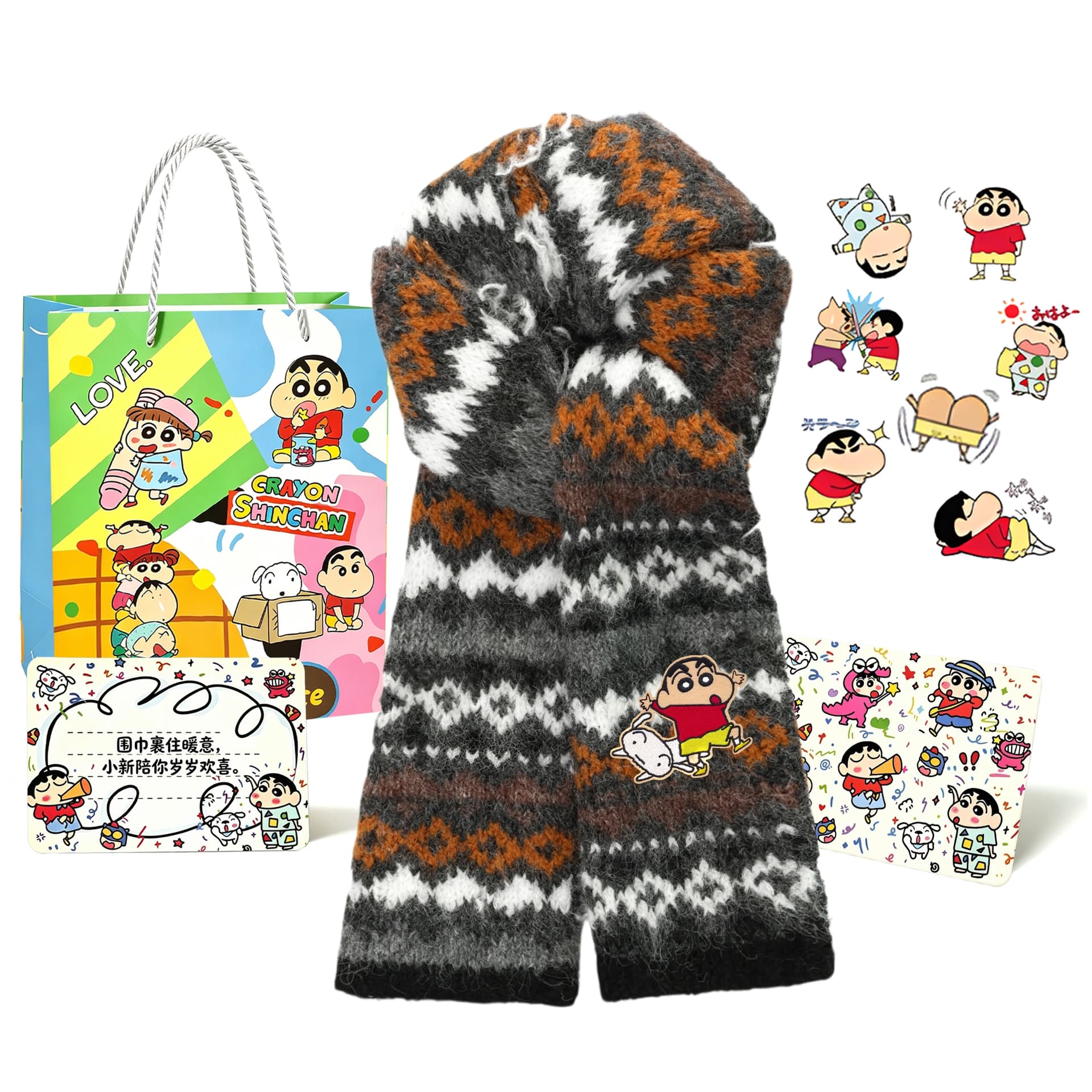 Шарф Crayon Shinchan Шерстяная смесь Knit Scarves Unisex - изображение 1