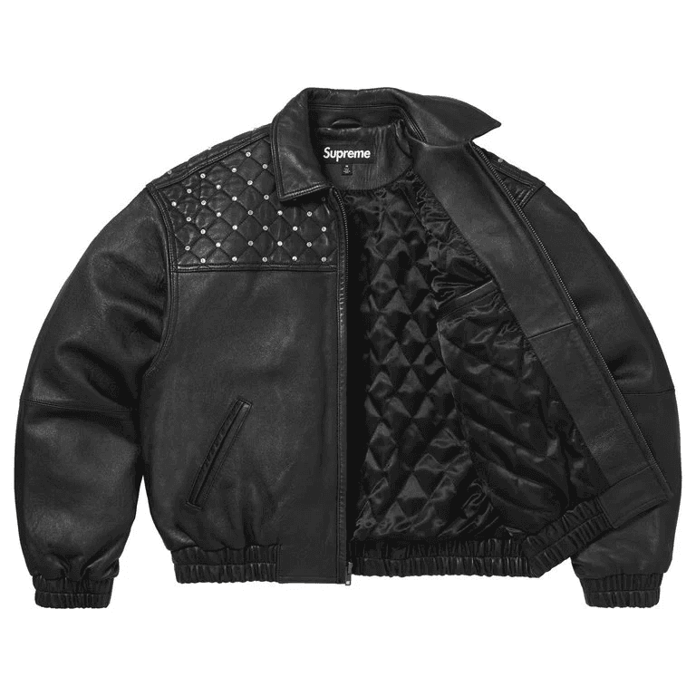 Куртка Supreme x Swarovski FW26 WEEK5 Стеганая кожа с шипами куртка унисекс - изображение 3