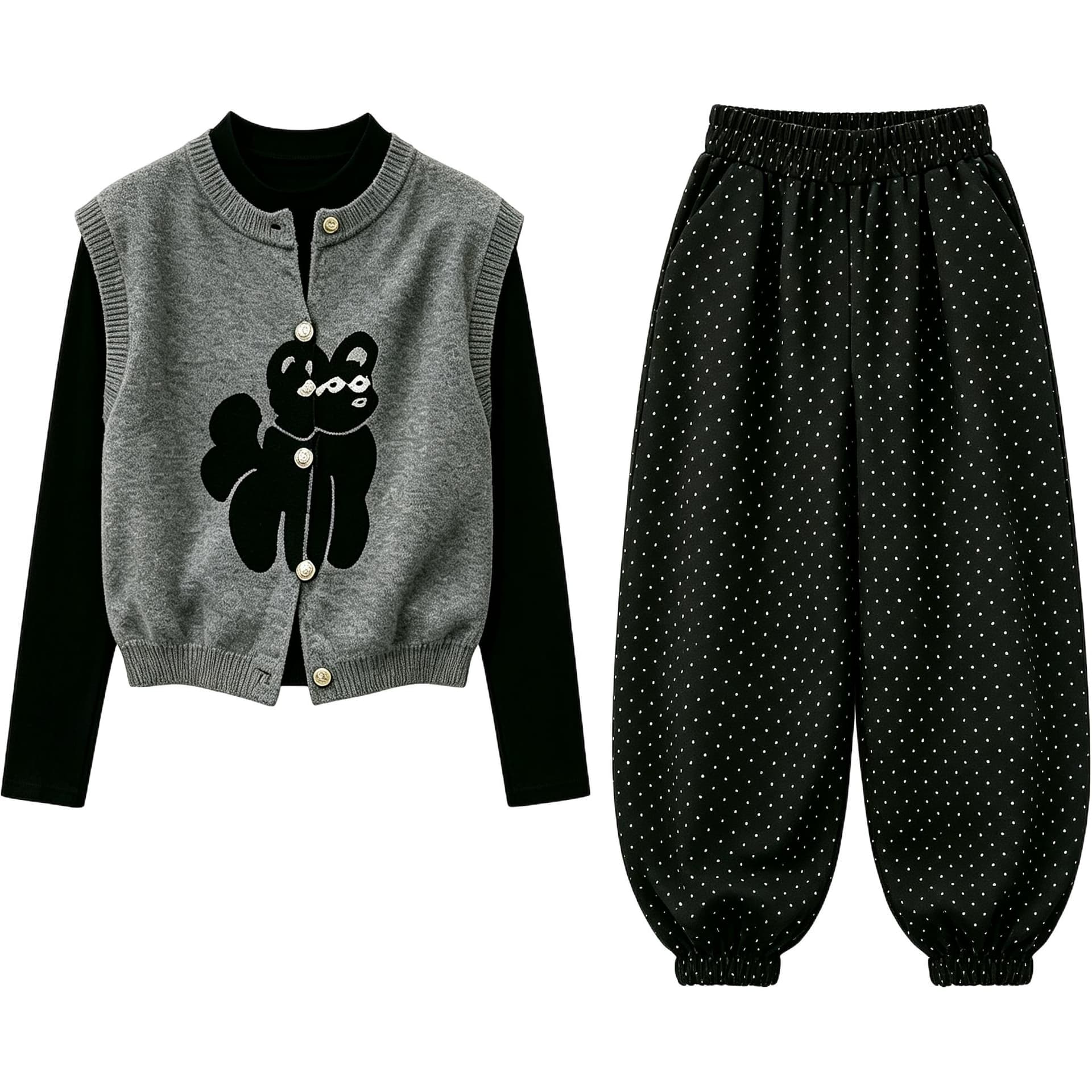 SHIBU 26165 Стиль Жилет Базовый слой + Брюки в горошек Kids Повседневный Спортивный костюм Комплекты - изображение 1