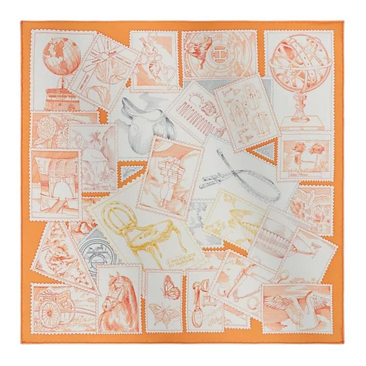 Платок HERMES Twilly Шелковые Шарфы Женские Оранжевый Белый Серый - изображение 1