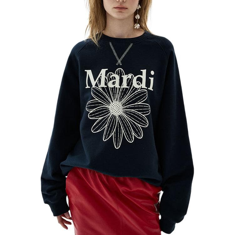 Кофта MARDI MERCREDI FW26 Свитшот Реглан FLOWERMARDI_Темно-синий Сливочный Свитшот Корейский стиль Женский - изображение 1