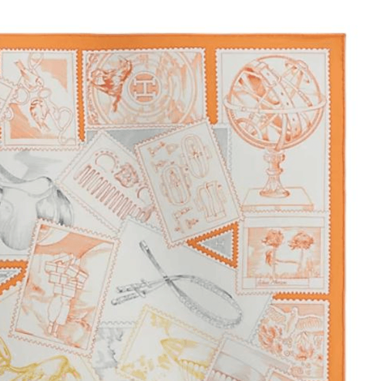 Платок HERMES Twilly Шелковые Шарфы Женские Оранжевый Белый Серый - изображение 2