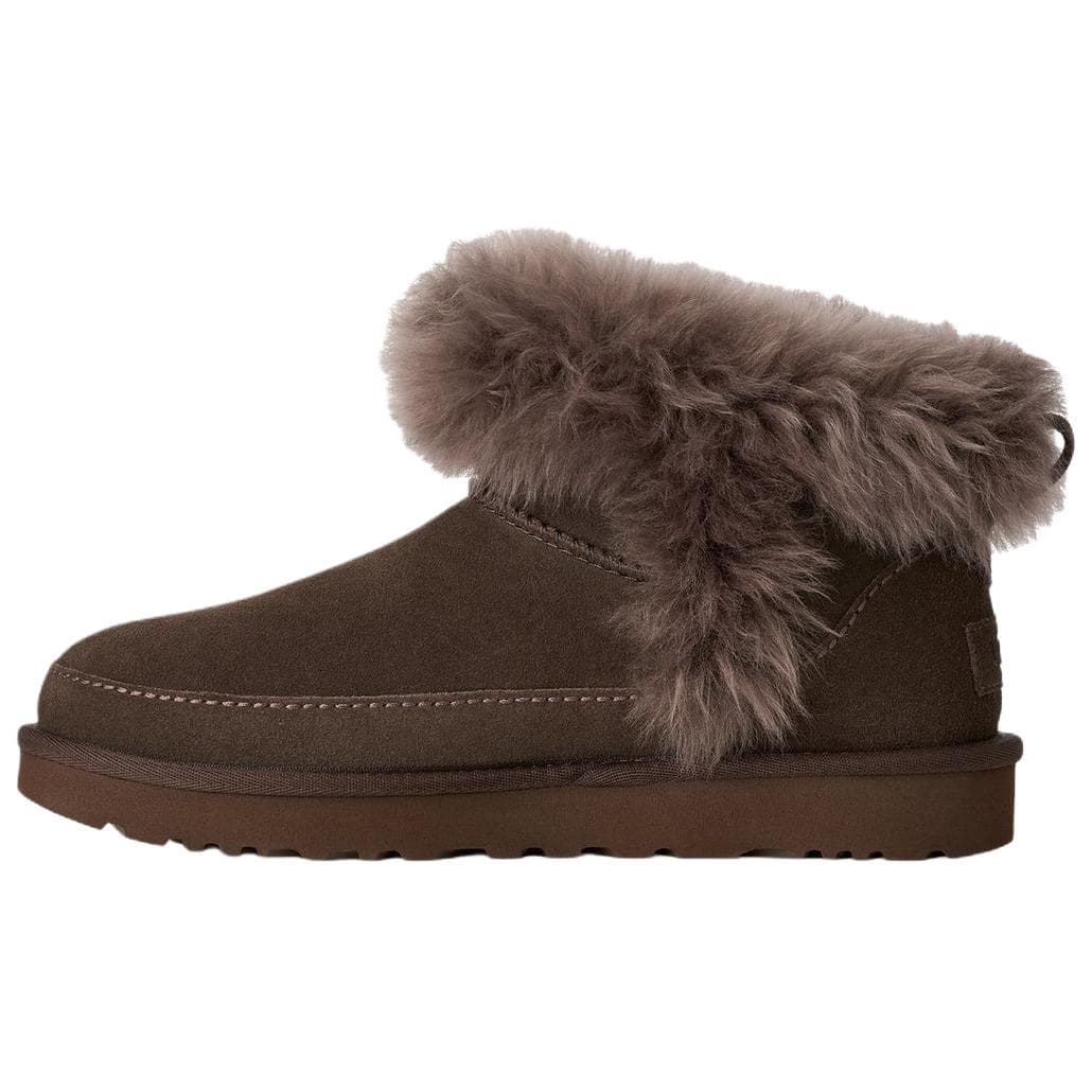 Ботинки зимние UGG Корова Спилок Флисовая Подкладка Удобные Накидные Короткие Ботинки для Снега Женские Темно-Коричневые - изображение 1