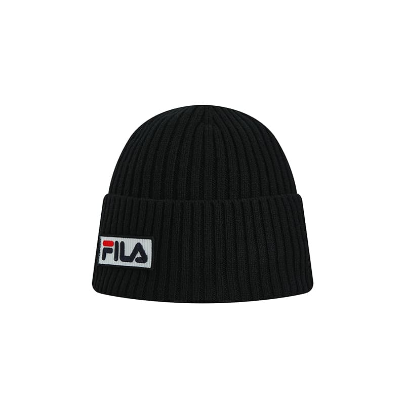Шапка FILA Акриловая овечья шерсть шерсть полиэстеровое волокно шапка-бини унисекс глубокий черный - изображение 1