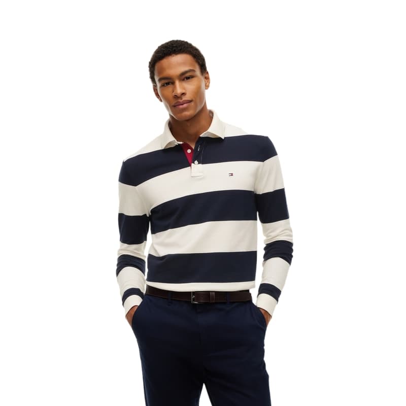 Поло Tommy Hilfiger Сине-белые полоски 0FA Мужская рубашка-поло - изображение 1