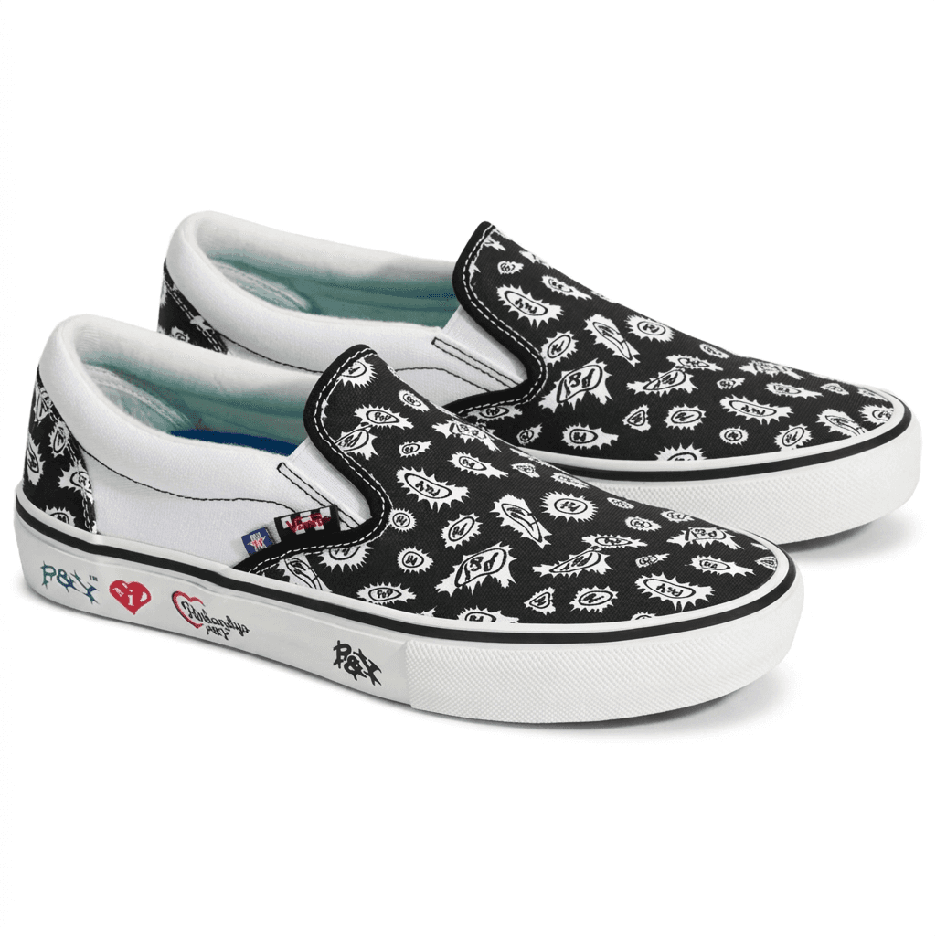 Кроссовки Vans X punkandyo Classic Slip-On Лоу-топы Скейтборд Обувь Унисекс Черный - изображение 2