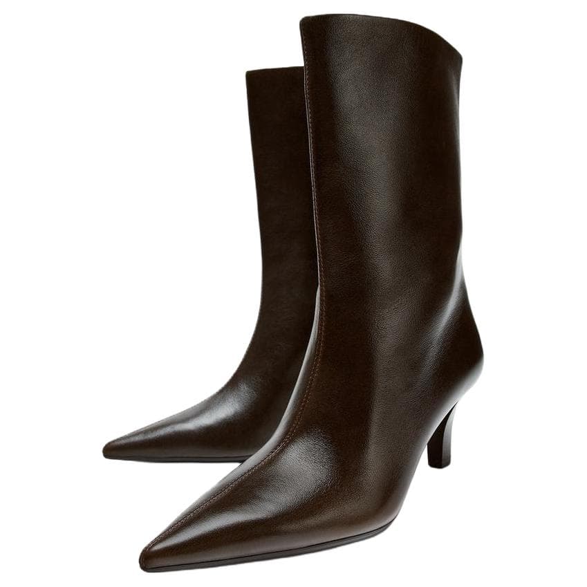 Сапоги ZARA Коровья кожа Коровья кожа Ботильоны Женские Коричневый - изображение 3