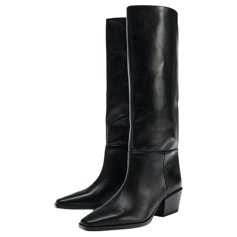 Ботинки ZARA Коровья кожа Коровья кожа Высокие сапоги до колена Женские Черные - изображение 3