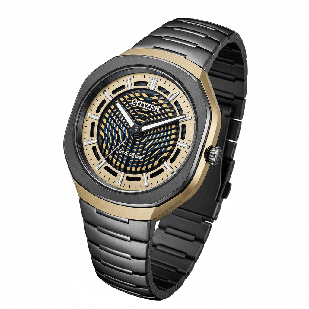 Часы CITIZEN Eco-Drive Кварцевый механизм Супер титан Шнуровка Часы 40 мм Мужские часы Золотистый циферблат - изображение 2