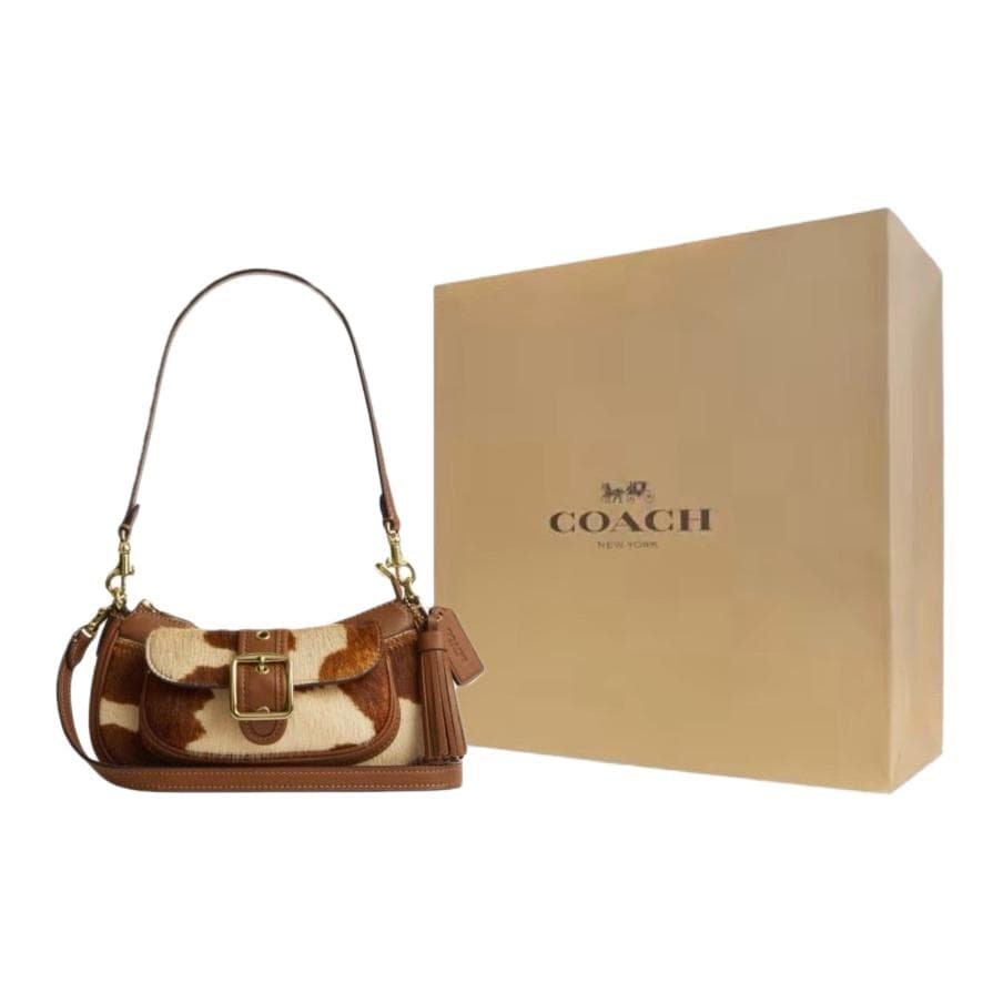 Мини-сумка COACH Ashton Бычья кожа с мехом с коровьей кожей Сумка через плечо Мини-версия Женская Коричневая - изображение 8