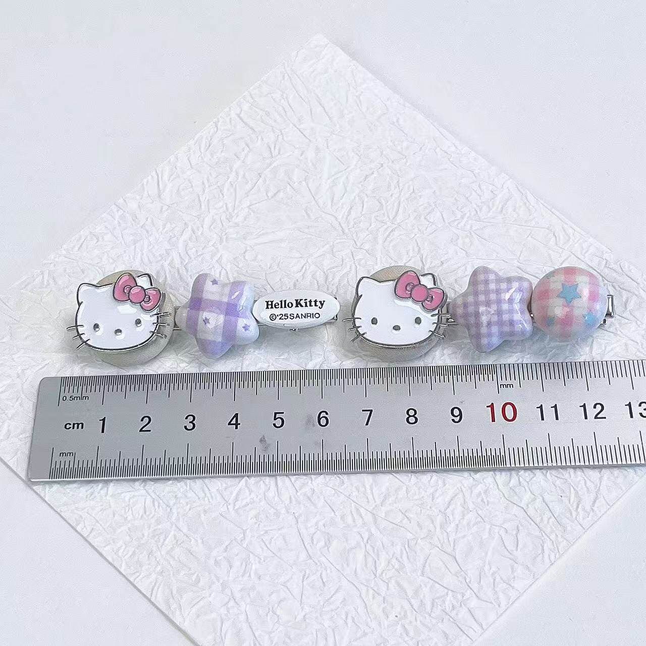 Заколка Sanrio Hello Kitty Летние круглые бусины на пуговицах 1 пара акриловые заколки для волос женские хлопково-льняные - изображение 3
