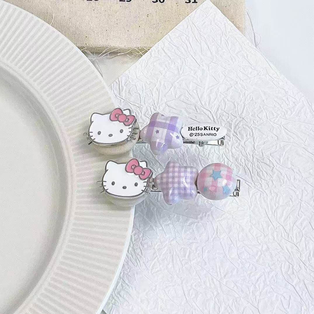Заколка Sanrio Hello Kitty Летние круглые бусины на пуговицах 1 пара акриловые заколки для волос женские хлопково-льняные - изображение 2