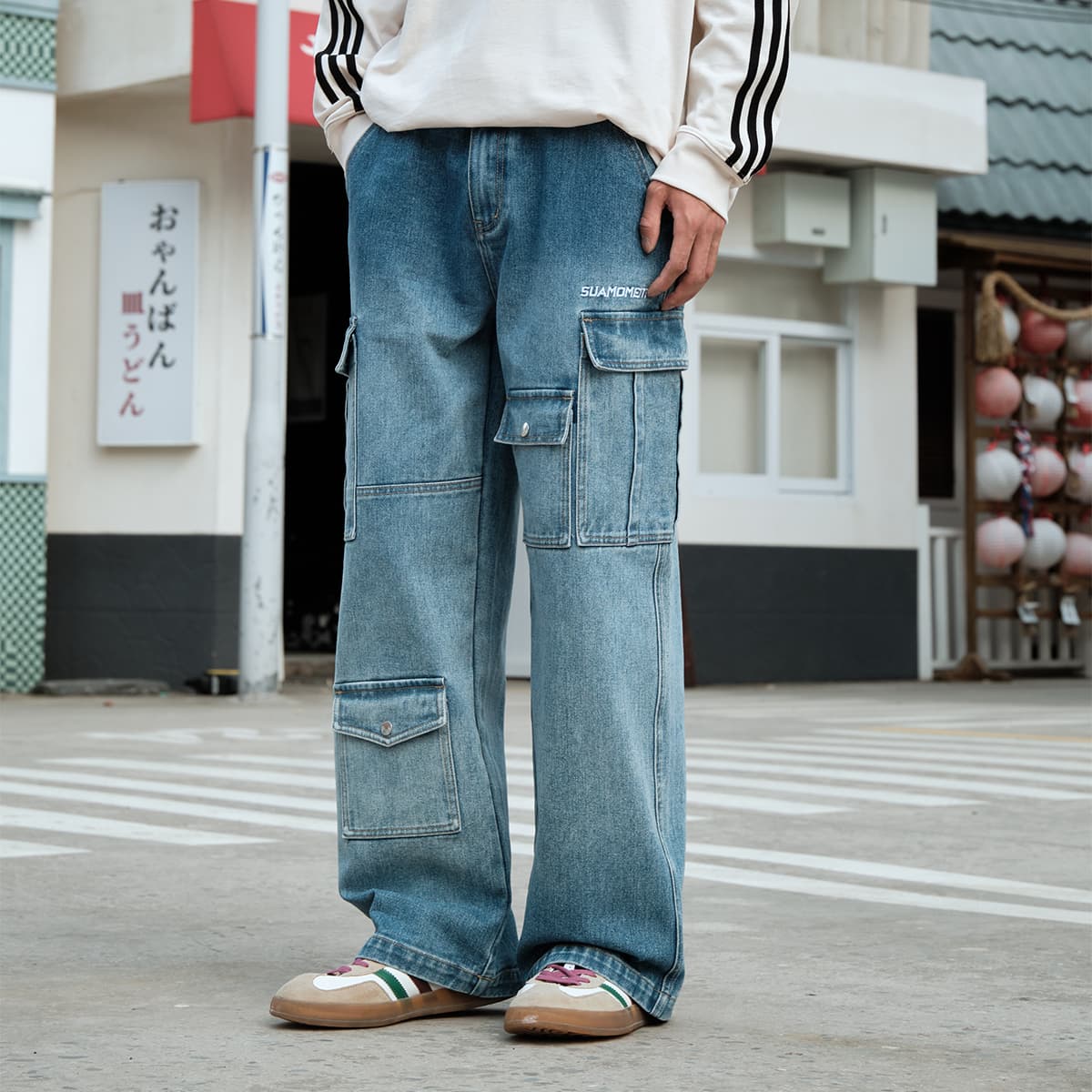 Штаны Suamoment Джинсы Американский Весна-осень Casual Loose Крой Длинный Мужской - изображение 5