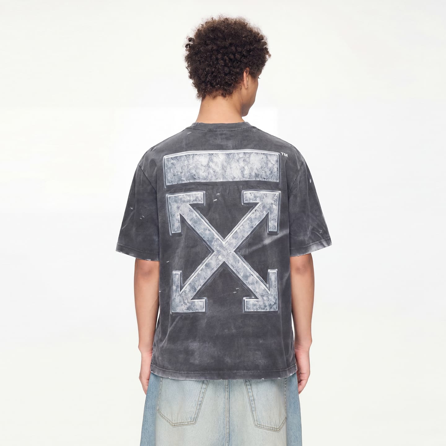 Футболка OFF-WHITE x SS26 Винтажный промытый выцветший американский уличный стиль с дизайном стрелки на спине модный премиум тренд универсальный футболка унисекс - изображение 3