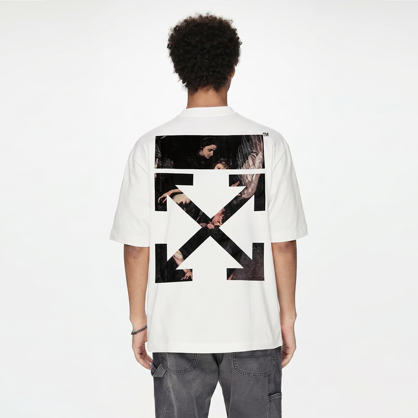 Футболка OFF-WHITE SS26 Винтаж американский уличный стиль портрет масляная живопись стрелка дизайн модный роскошь тренд высококлассный бренд универсальный футболка унисекс - изображение 3